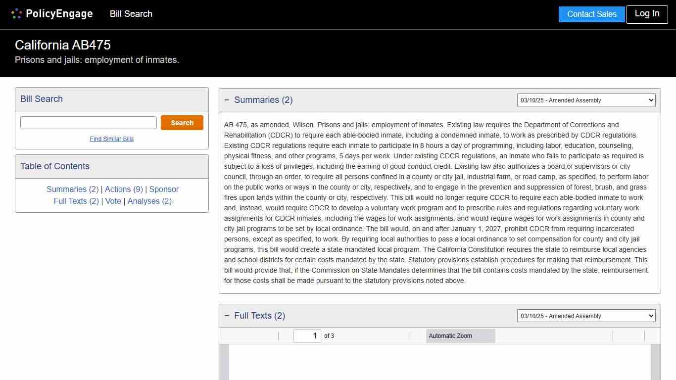 AB475 | California 2025-2026 | Prisons and jails: employment of inmates. - Legislative Tracking | PolicyEngage